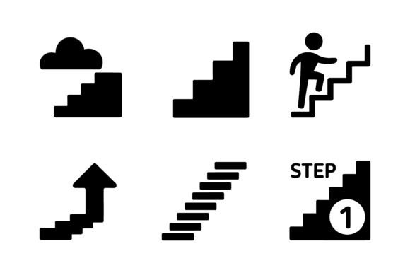 Career Ladder Growth Icon Set EPS