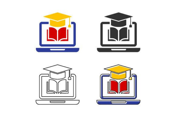 Graduation Cap and Open Book on Laptop I: A Symbol of Digital Learning and Academic Achievement